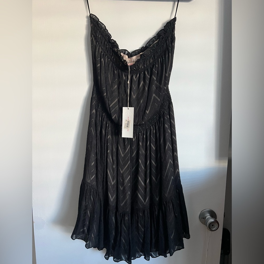 Rebecca Taylor silk zig zag strapless noir dress